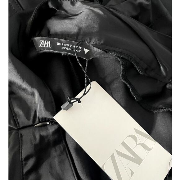 NEW Zara Black Satin cargo pants side cutout S - Picture 5 of 8